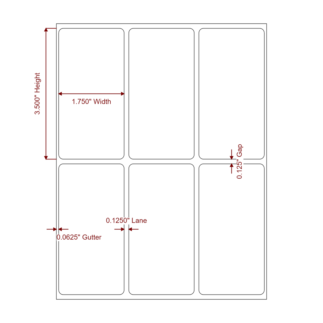 1.75 Inch x 3.5 Inch Rectangle Inkjet Label Roll - 3Up - 2D Drawing