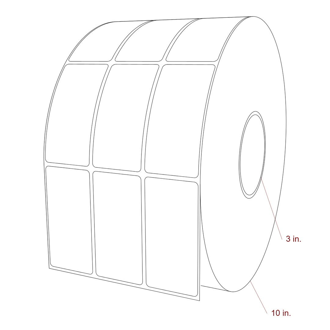 1.75 Inch x 3.5 Inch Rectangle Inkjet Label Roll - 3 Inch Core - 10 Inch Roll OD - 3Up - 3D Perspective