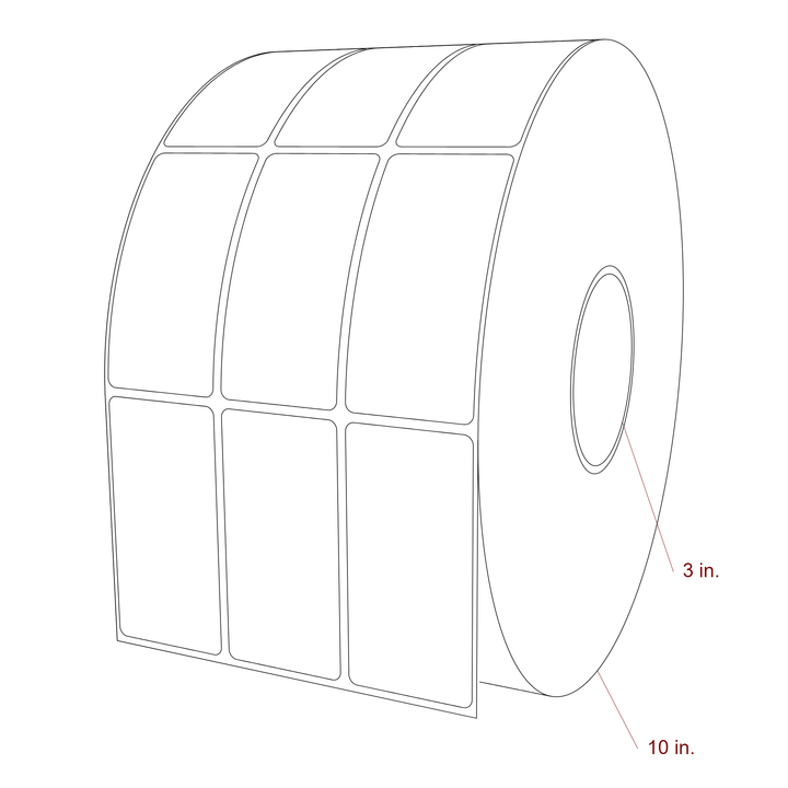 1.75 Inch x 3.5 Inch Rectangle Inkjet Label Roll - 3 Inch Core - 10 Inch Roll OD - 3Up - 3D Perspective