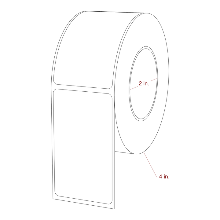 1.75 Inch x 3 Inch Rectangle Inkjet Label Roll - 2 Inch Core - 4 Inch Roll OD - 3D Perspective