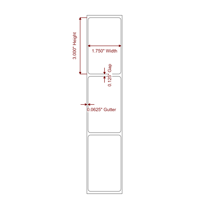 1.75 Inch x 3 Inch Rectangle Inkjet Label Roll - 2D Drawing