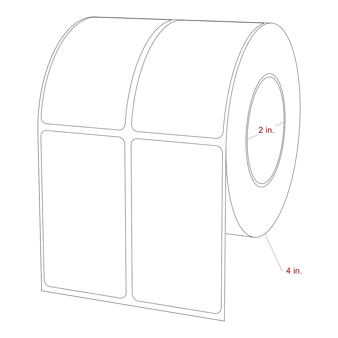 1.75 Inch x 3 Inch Rectangle Inkjet Label Roll - 2 Inch Core - 4 Inch Roll OD - 2Up - 3D Perspective