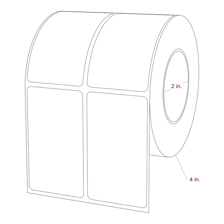 1.75 Inch x 3 Inch Rectangle Inkjet Label Roll - 2 Inch Core - 4 Inch Roll OD - 2Up - 3D Perspective