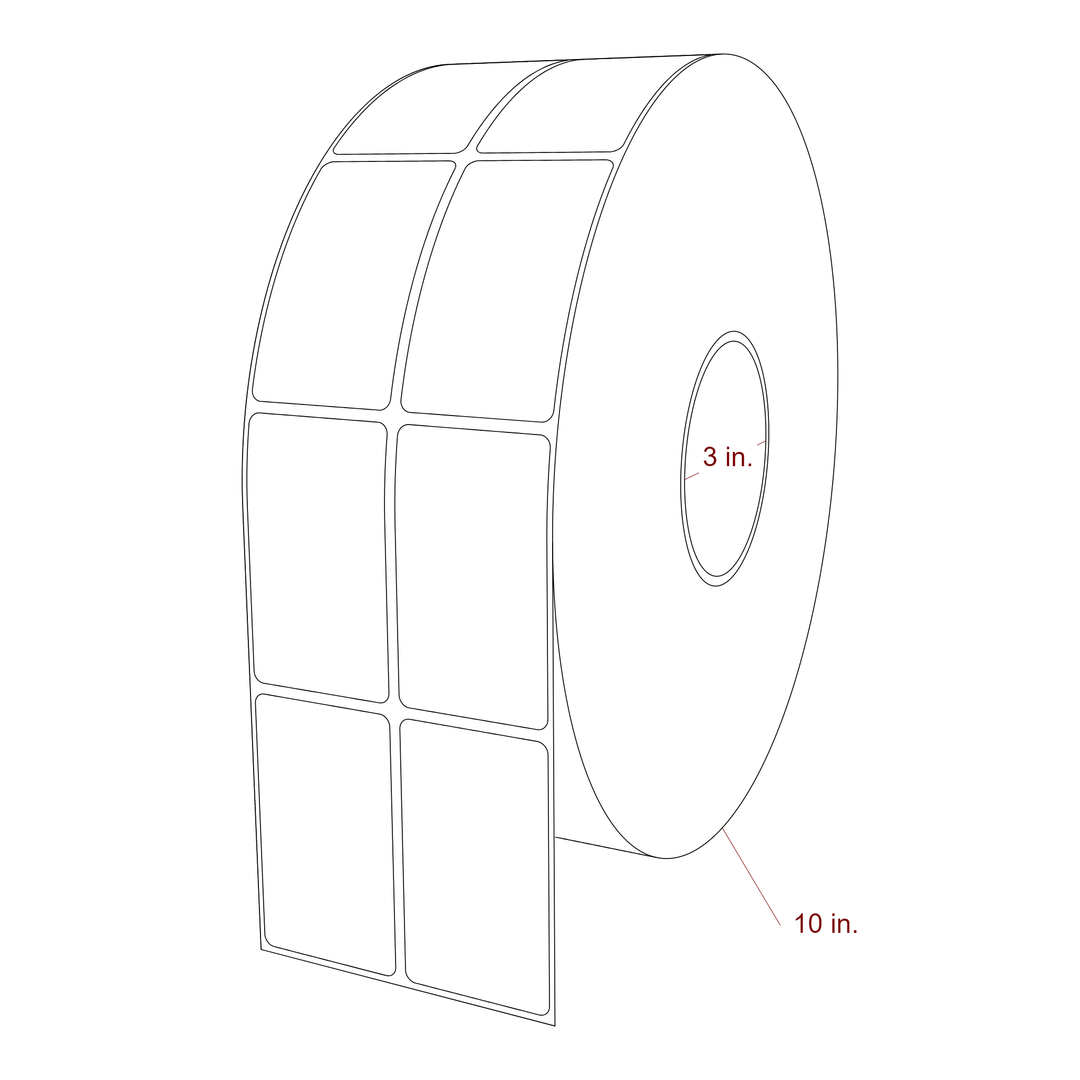 1.75 Inch x 3 Inch Rectangle Inkjet Label Roll - 3 Inch Core - 10 Inch Roll OD - 2Up - 3D Perspective