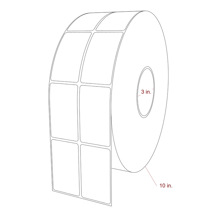 1.75 Inch x 3 Inch Rectangle Inkjet Label Roll - 3 Inch Core - 10 Inch Roll OD - 2Up - 3D Perspective