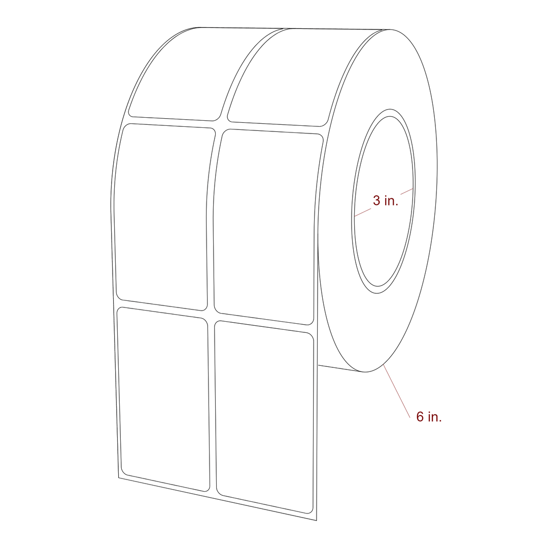 1.75 Inch x 3 Inch Rectangle Inkjet Label Roll - 3 Inch Core - 6 Inch Roll OD - 2Up - 3D Perspective