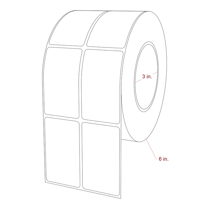 1.75 Inch x 3 Inch Rectangle Inkjet Label Roll - 3 Inch Core - 6 Inch Roll OD - 2Up - 3D Perspective