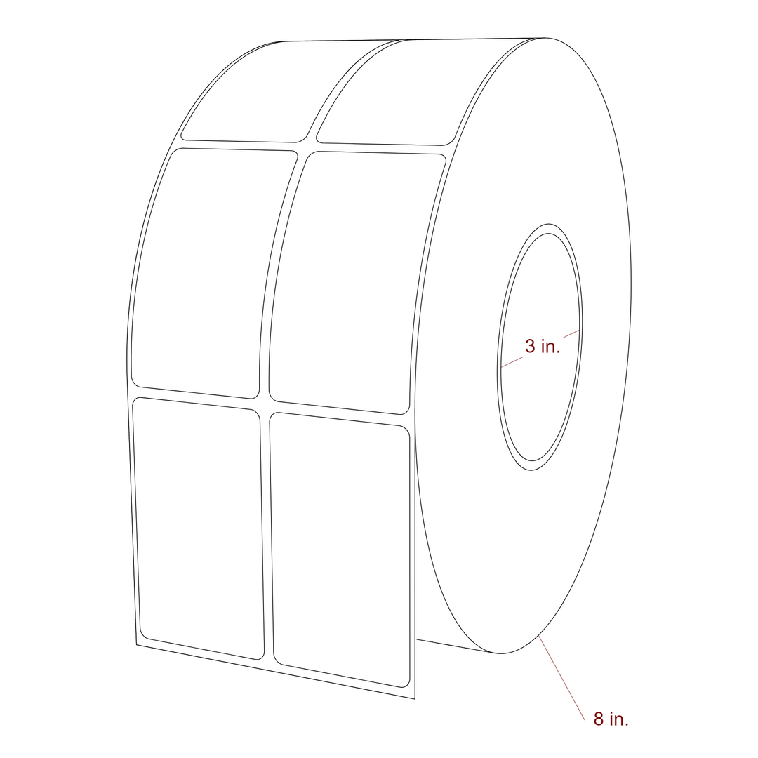 1.75 Inch x 3 Inch Rectangle Inkjet Label Roll - 3 Inch Core - 8 Inch Roll OD - 2Up - 3D Perspective