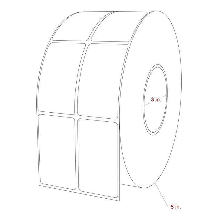 1.75 Inch x 3 Inch Rectangle Inkjet Label Roll - 3 Inch Core - 8 Inch Roll OD - 2Up - 3D Perspective