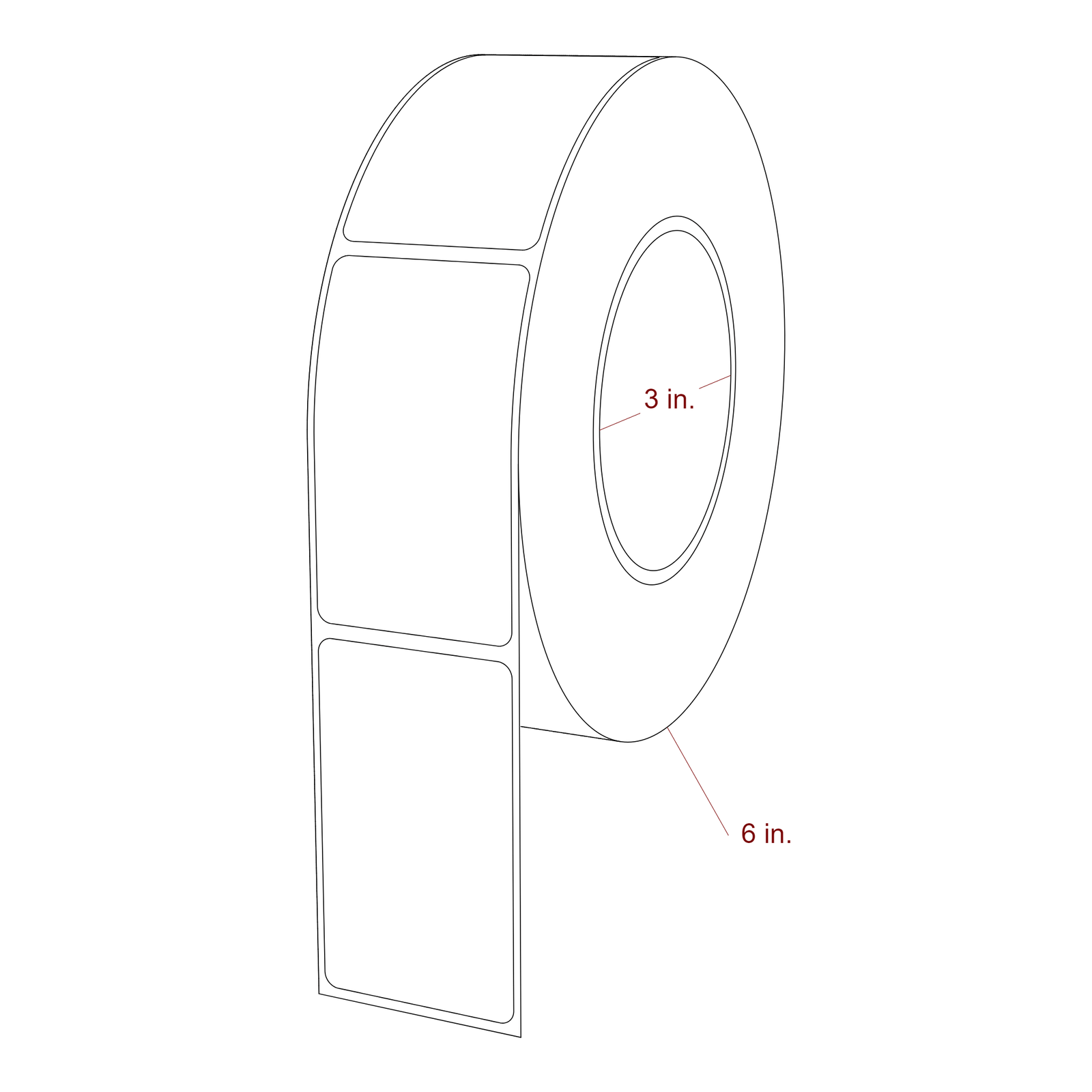 1.75 Inch x 3 Inch Rectangle Inkjet Label Roll - 3 Inch Core - 6 Inch Roll OD - 3D Perspective