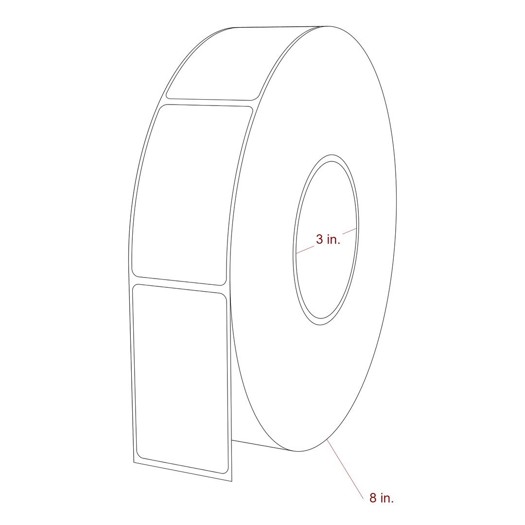 1.75 Inch x 3 Inch Rectangle Inkjet Label Roll - 3 Inch Core - 8 Inch Roll OD - 3D Perspective