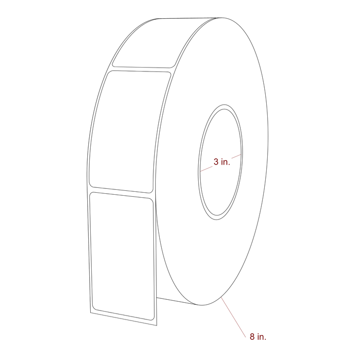1.75 Inch x 3 Inch Rectangle Inkjet Label Roll - 3 Inch Core - 8 Inch Roll OD - 3D Perspective