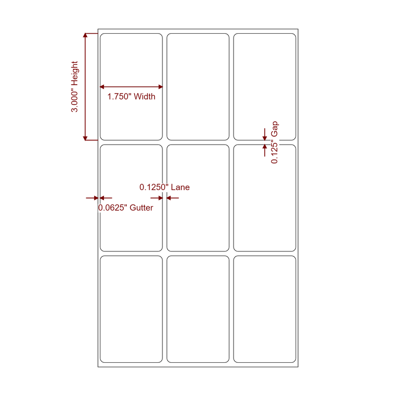 1.75" x 3" Inkjet Label Rolls | 3-Up | Fits Epson ColorWorks & Primera - Label Diagram