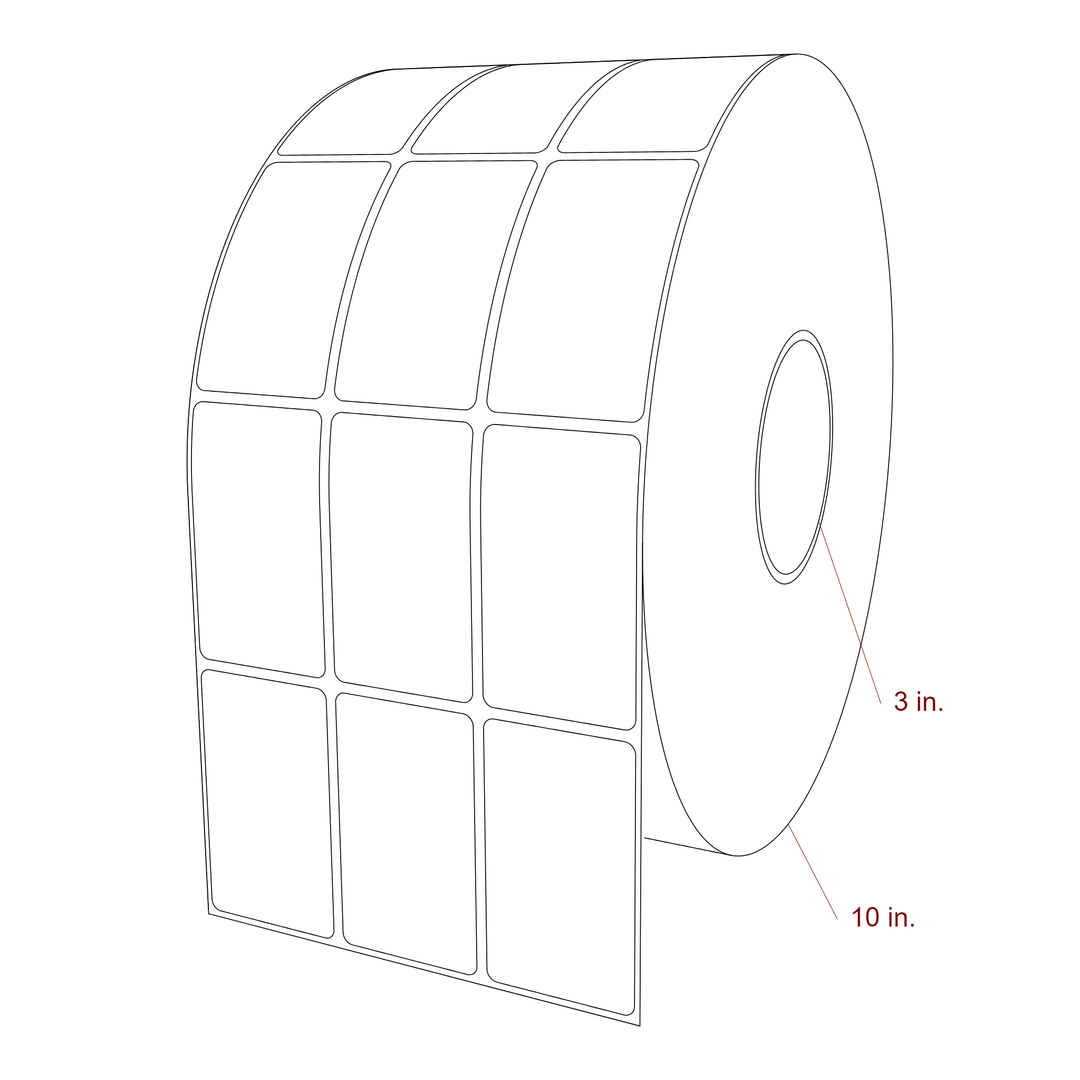 1.75 Inch x 3 Inch Rectangle Inkjet Label Roll - 3 Inch Core - 10 Inch Roll OD - 3Up - 3D Perspective