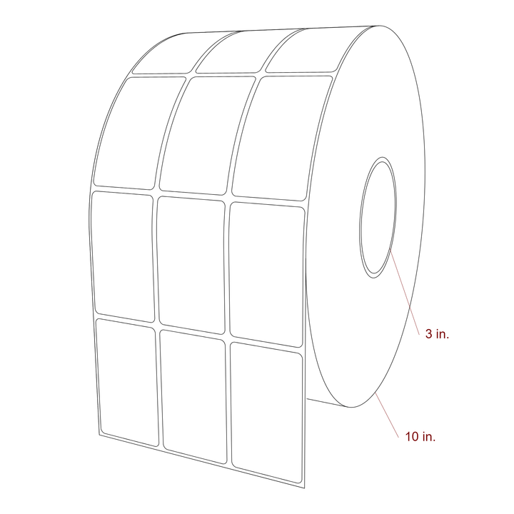 1.75 Inch x 3 Inch Rectangle Inkjet Label Roll - 3 Inch Core - 10 Inch Roll OD - 3Up - 3D Perspective