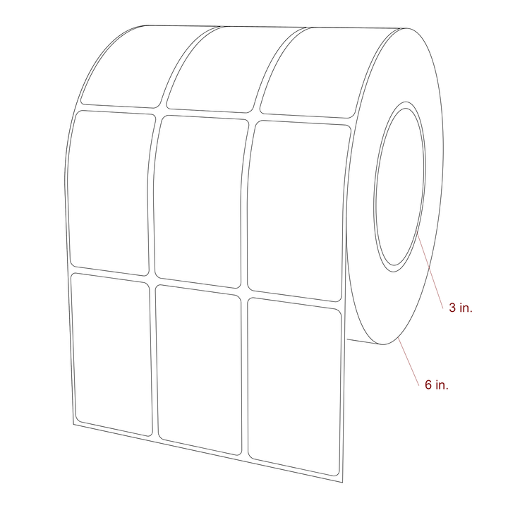 1.75 Inch x 3 Inch Rectangle Inkjet Label Roll - 3 Inch Core - 6 Inch Roll OD - 3Up - 3D Perspective