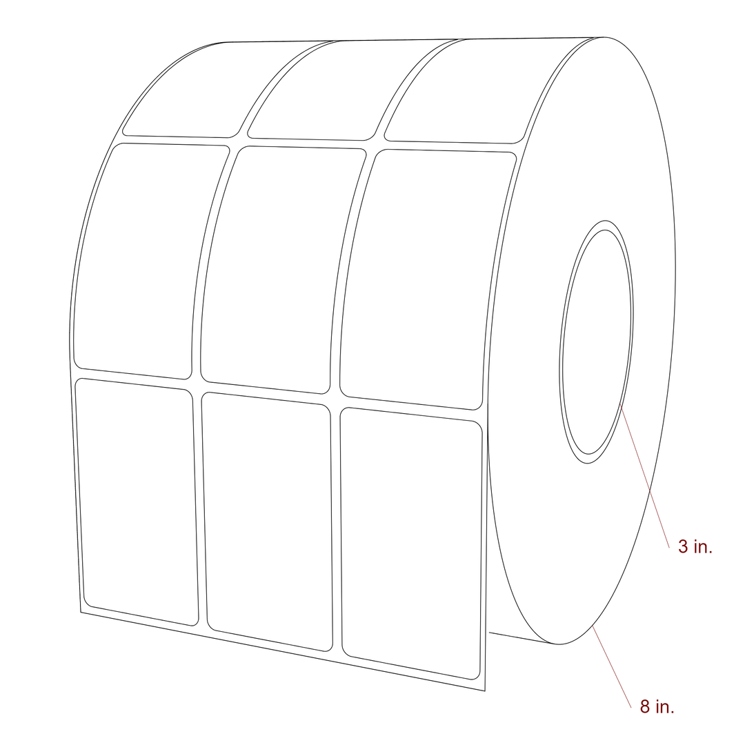 1.75 Inch x 3 Inch Rectangle Inkjet Label Roll - 3 Inch Core - 8 Inch Roll OD - 3Up - 3D Perspective