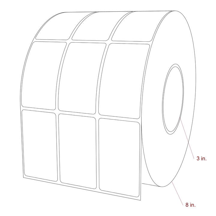 1.75 Inch x 3 Inch Rectangle Inkjet Label Roll - 3 Inch Core - 8 Inch Roll OD - 3Up - 3D Perspective