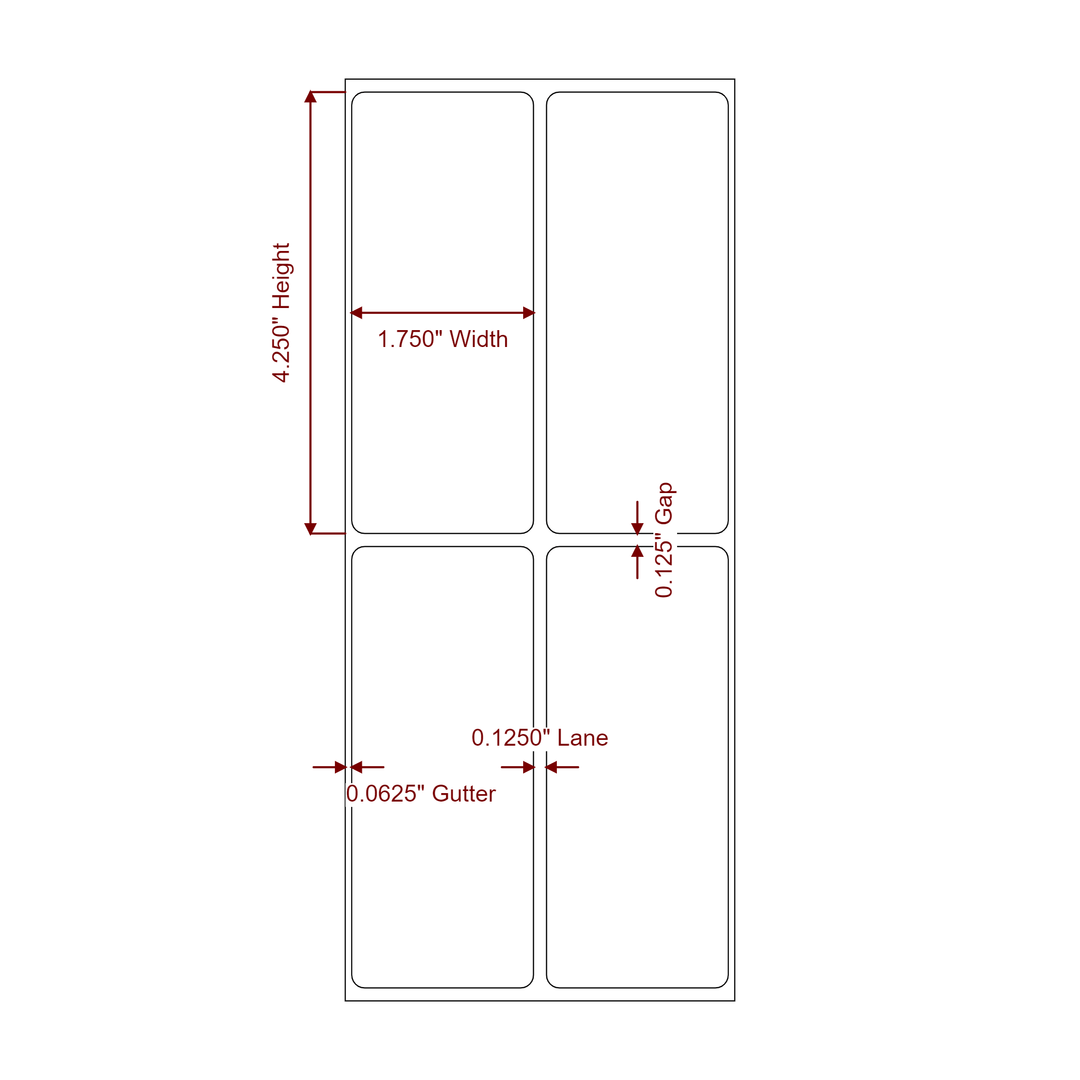1.75 Inch x 4.25 Inch Rectangle Inkjet Label Roll - 2Up - 2D Drawing