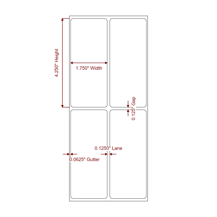 1.75 Inch x 4.25 Inch Rectangle Inkjet Label Roll - 2Up - 2D Drawing