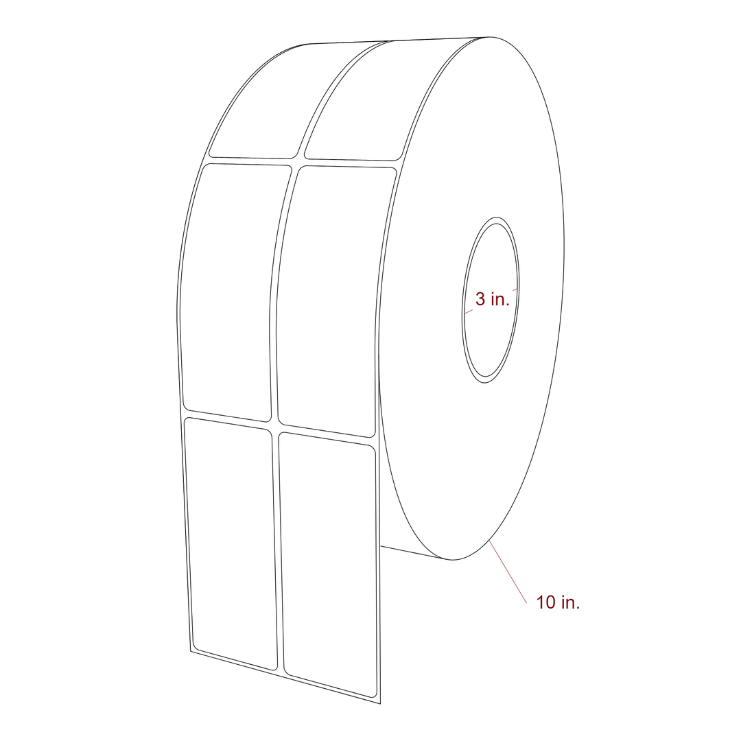 1.75 Inch x 4.25 Inch Rectangle Inkjet Label Roll - 3 Inch Core - 10 Inch Roll OD - 2Up - 3D Perspective