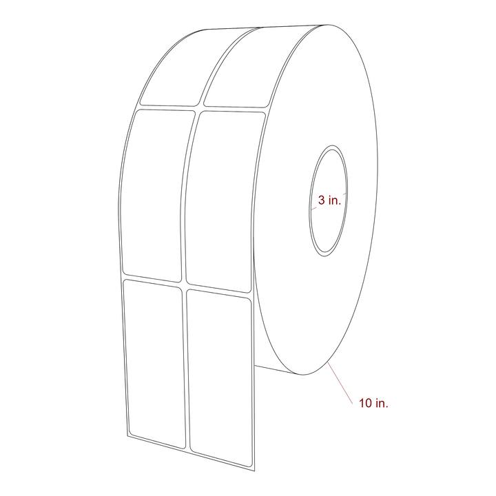 1.75 Inch x 4.25 Inch Rectangle Inkjet Label Roll - 3 Inch Core - 10 Inch Roll OD - 2Up - 3D Perspective
