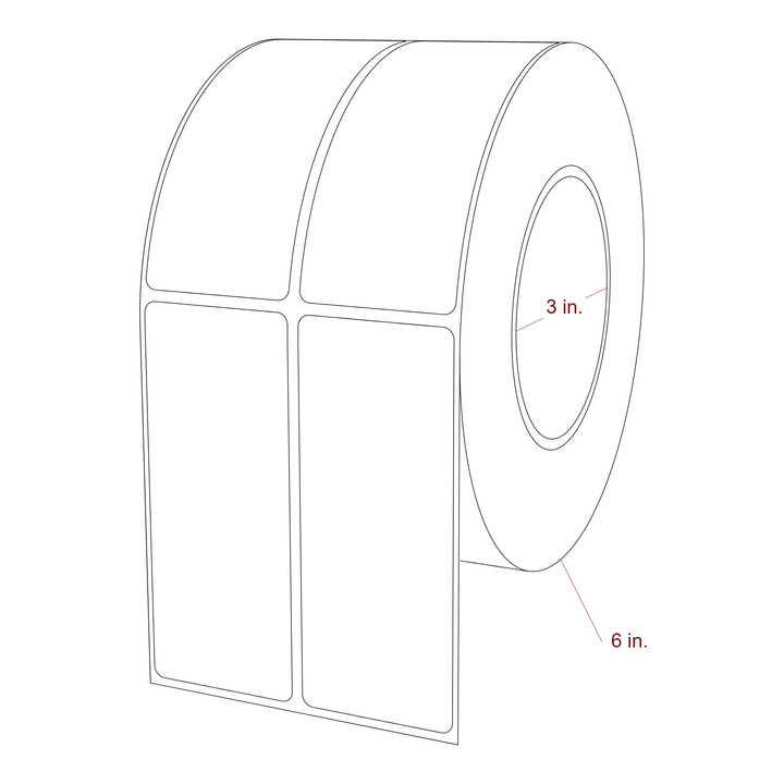 1.75 Inch x 4.25 Inch Rectangle Inkjet Label Roll - 3 Inch Core - 6 Inch Roll OD - 2Up - 3D Perspective