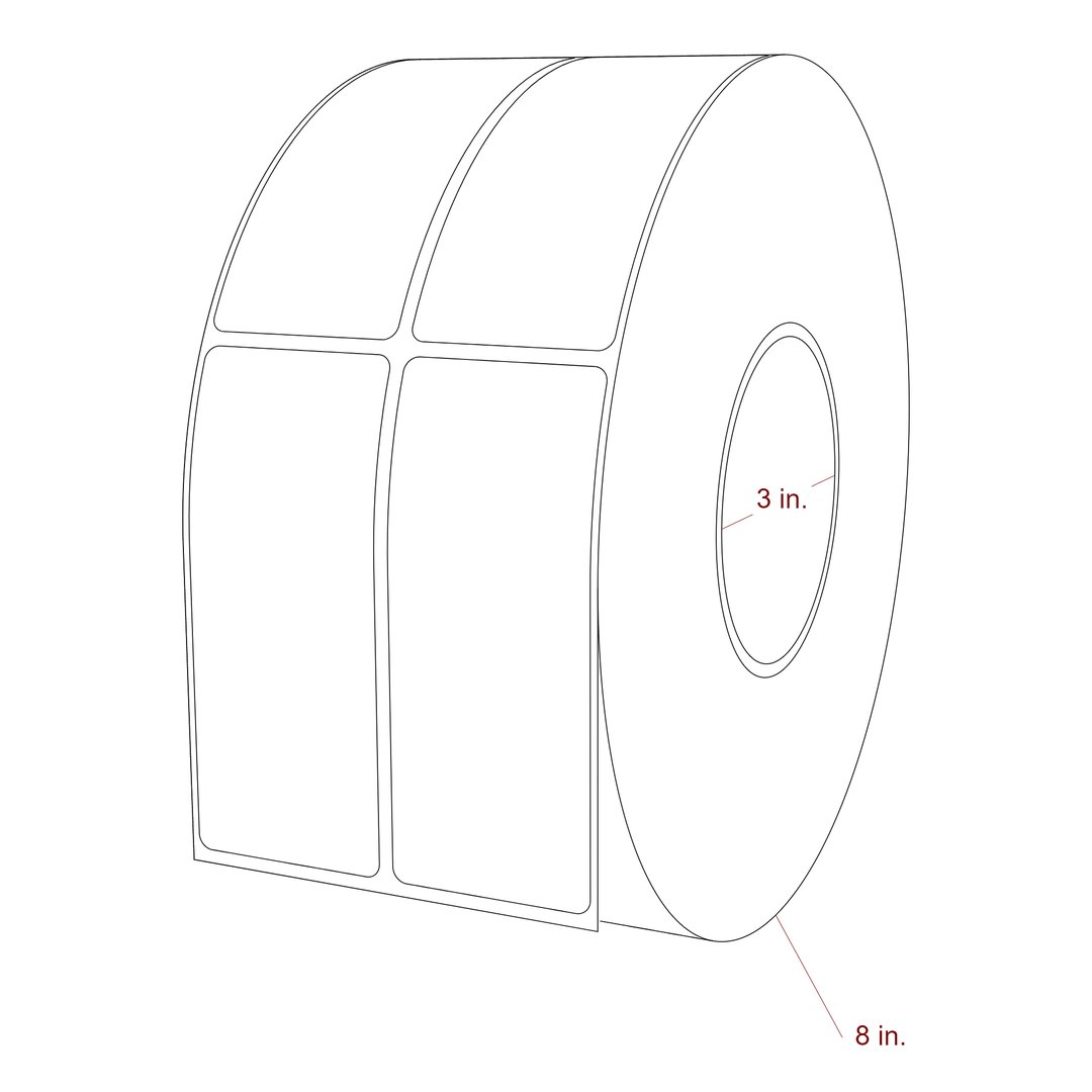 1.75 Inch x 4.25 Inch Rectangle Inkjet Label Roll - 3 Inch Core - 8 Inch Roll OD - 2Up - 3D Perspective