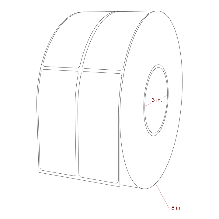 1.75 Inch x 4.25 Inch Rectangle Inkjet Label Roll - 3 Inch Core - 8 Inch Roll OD - 2Up - 3D Perspective