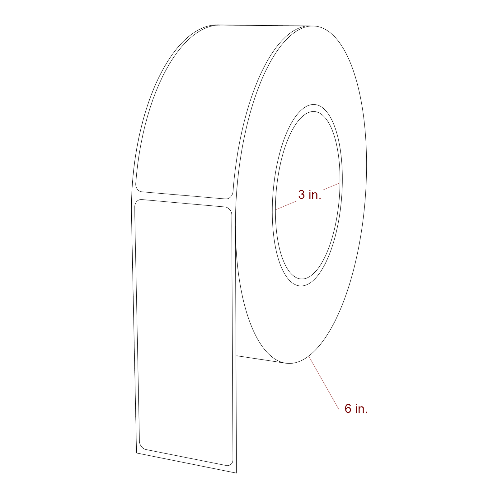1.75 Inch x 4.25 Inch Rectangle Inkjet Label Roll - 3 Inch Core - 6 Inch Roll OD - 3D Perspective