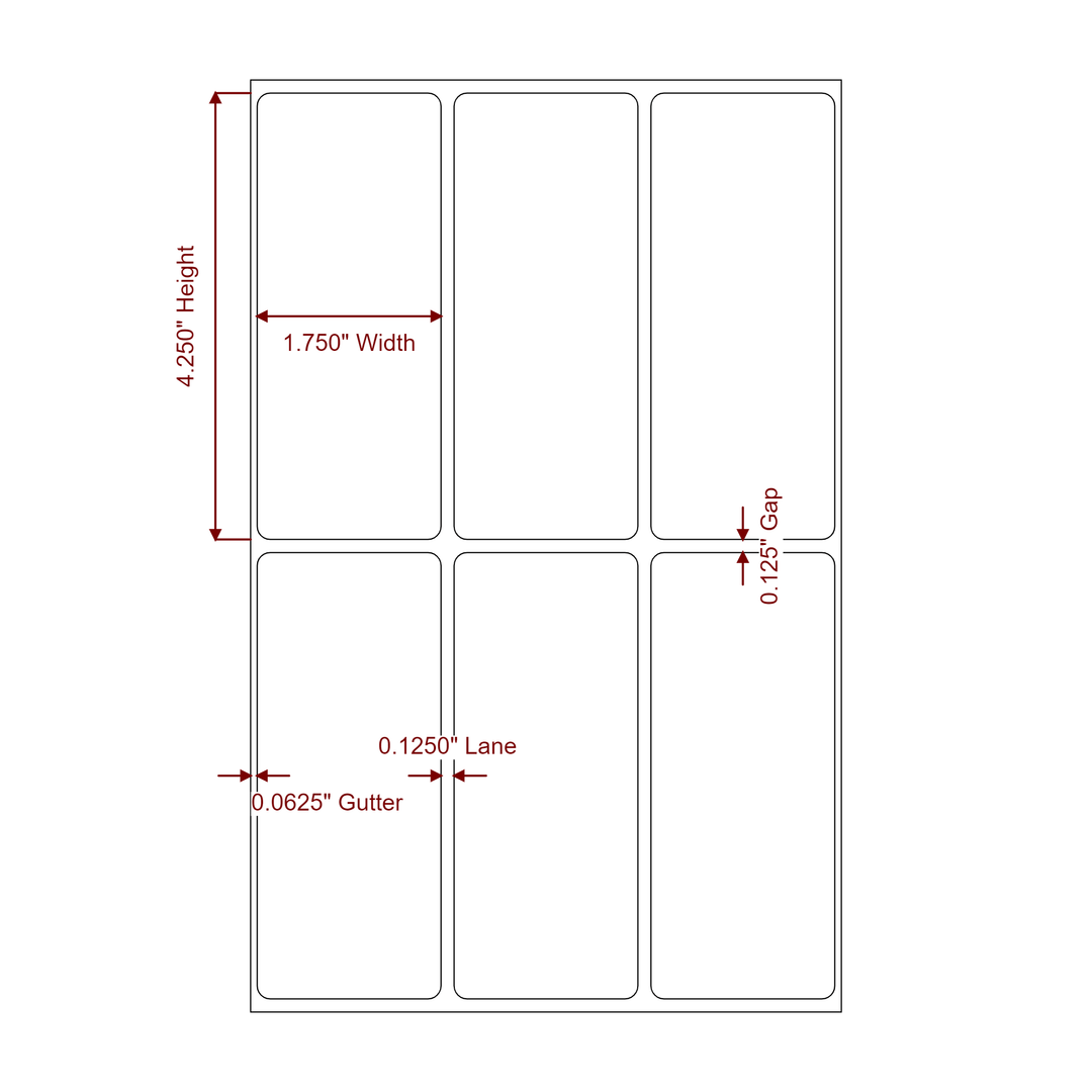1.75 Inch x 4.25 Inch Rectangle Inkjet Label Roll - 3Up - 2D Drawing