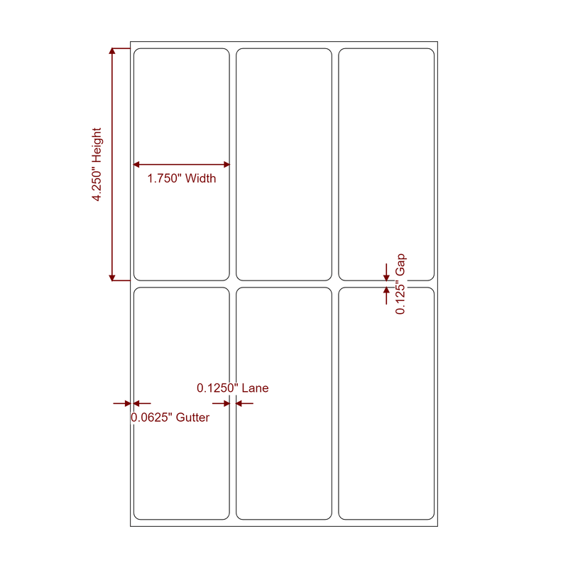 1.75" x 4.25" Inkjet Label Rolls | 3-Up | Fits Epson ColorWorks & Primera - Label Diagram