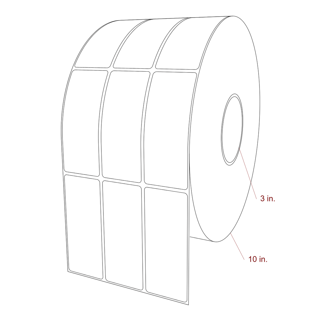 1.75 Inch x 4.25 Inch Rectangle Inkjet Label Roll - 3 Inch Core - 10 Inch Roll OD - 3Up - 3D Perspective