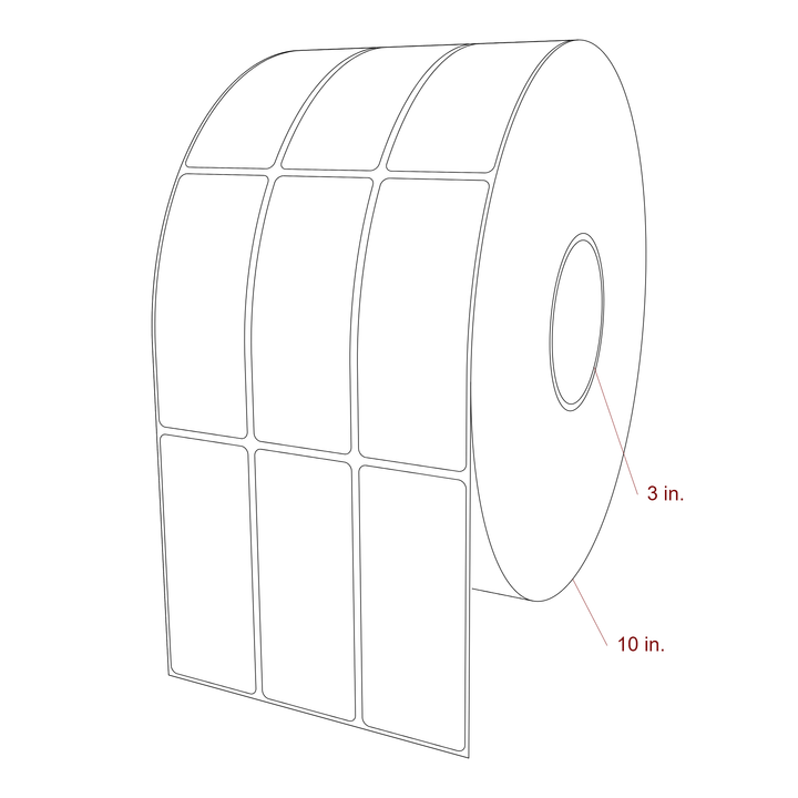 1.75 Inch x 4.25 Inch Rectangle Inkjet Label Roll - 3 Inch Core - 10 Inch Roll OD - 3Up - 3D Perspective