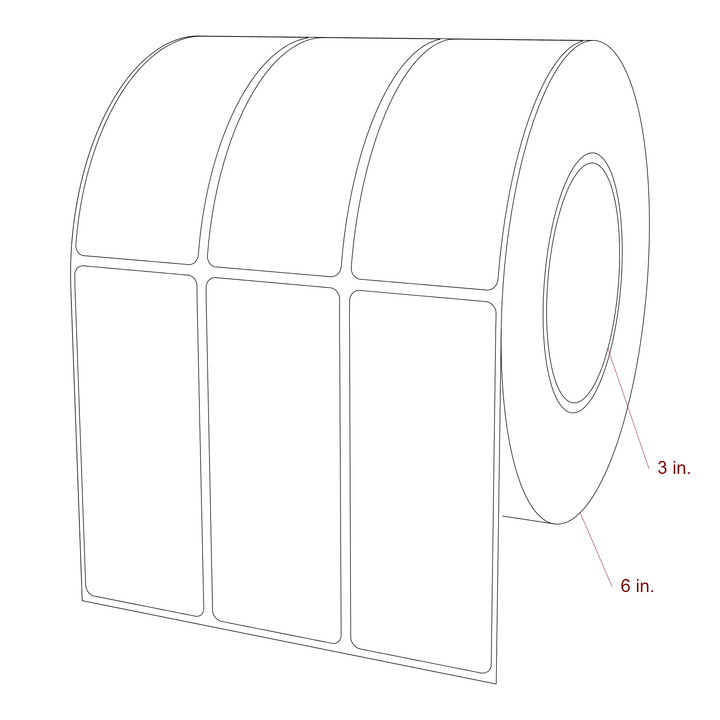 1.75 Inch x 4.25 Inch Rectangle Inkjet Label Roll - 3 Inch Core - 6 Inch Roll OD - 3Up - 3D Perspective