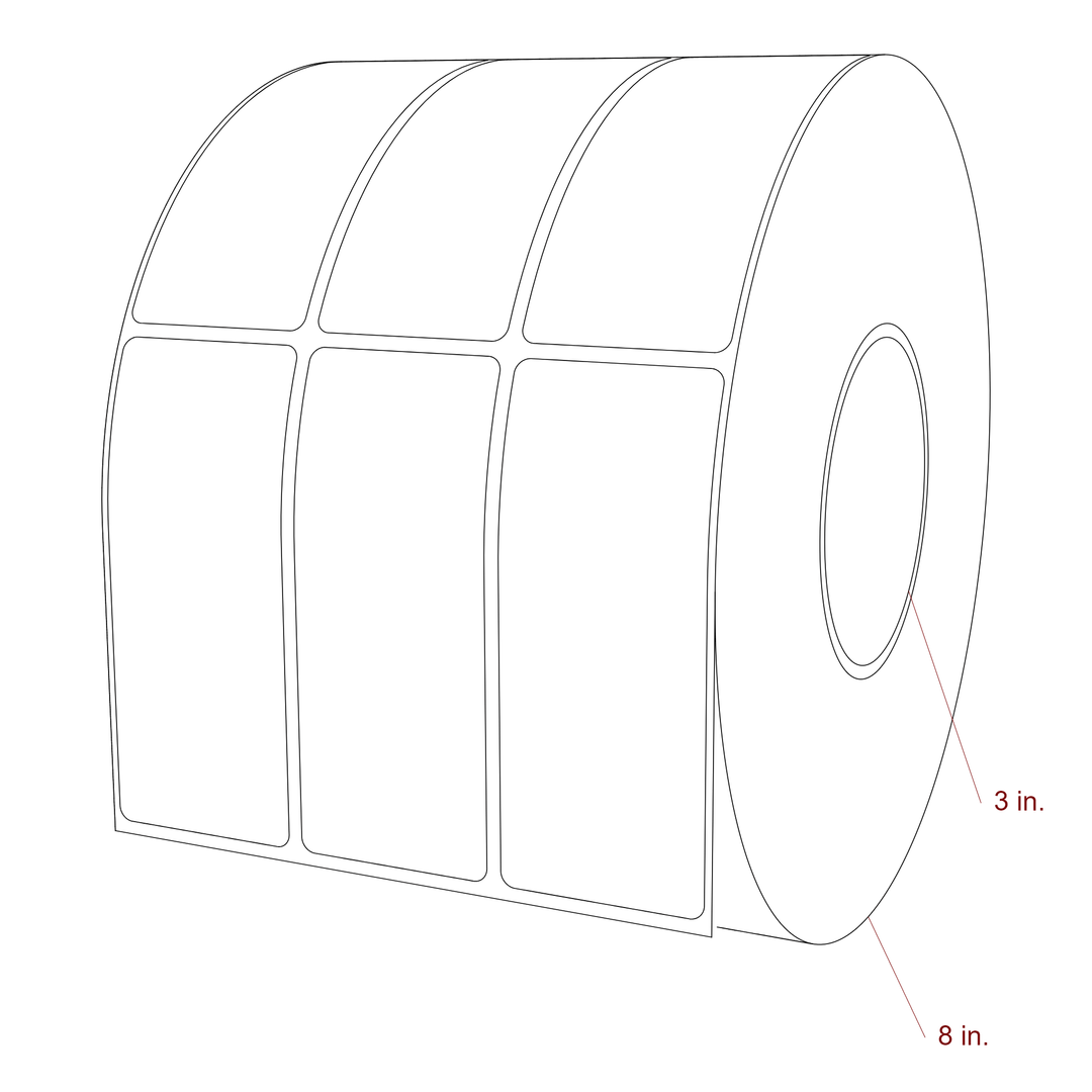 1.75 Inch x 4.25 Inch Rectangle Inkjet Label Roll - 3 Inch Core - 8 Inch Roll OD - 3Up - 3D Perspective