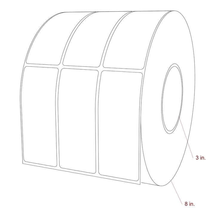 1.75 Inch x 4.25 Inch Rectangle Inkjet Label Roll - 3 Inch Core - 8 Inch Roll OD - 3Up - 3D Perspective
