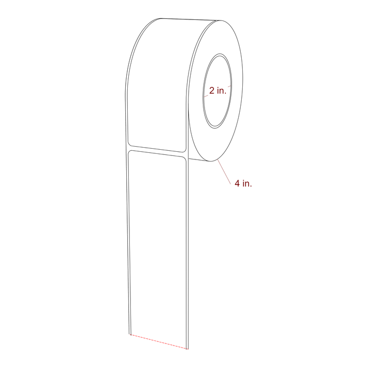 1.75 Inch x 4.5 Inch Rectangle Inkjet Label Roll - 2 Inch Core - 4 Inch Roll OD - 3D Perspective