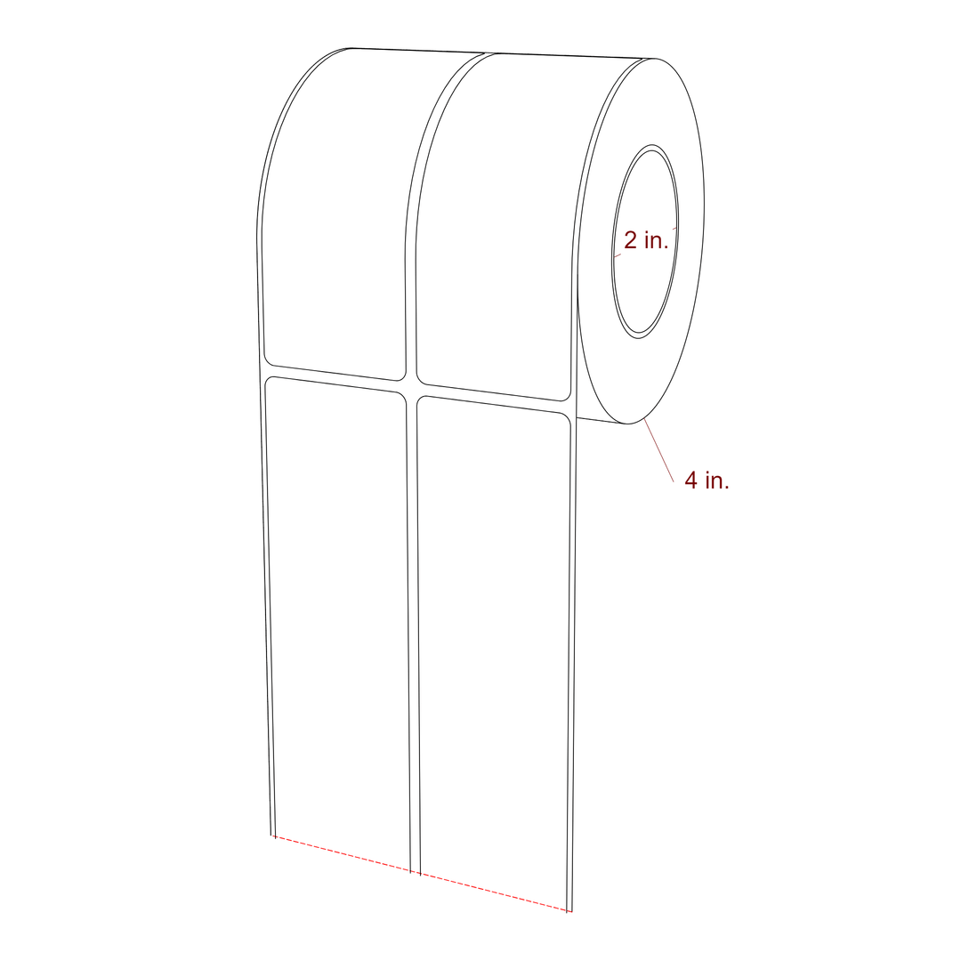 1.75 Inch x 4.5 Inch Rectangle Inkjet Label Roll - 2 Inch Core - 4 Inch Roll OD - 2Up - 3D Perspective