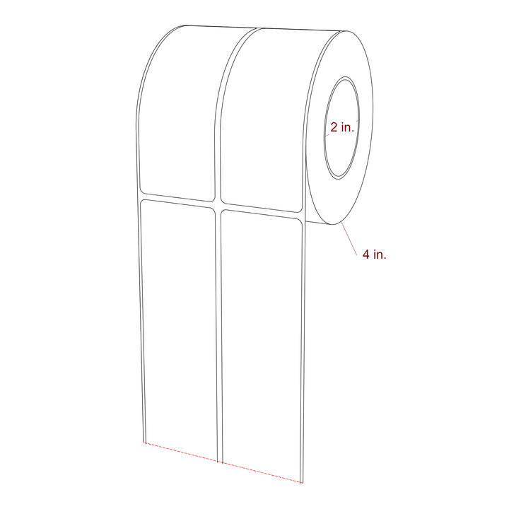 1.75 Inch x 4.5 Inch Rectangle Inkjet Label Roll - 2 Inch Core - 4 Inch Roll OD - 2Up - 3D Perspective