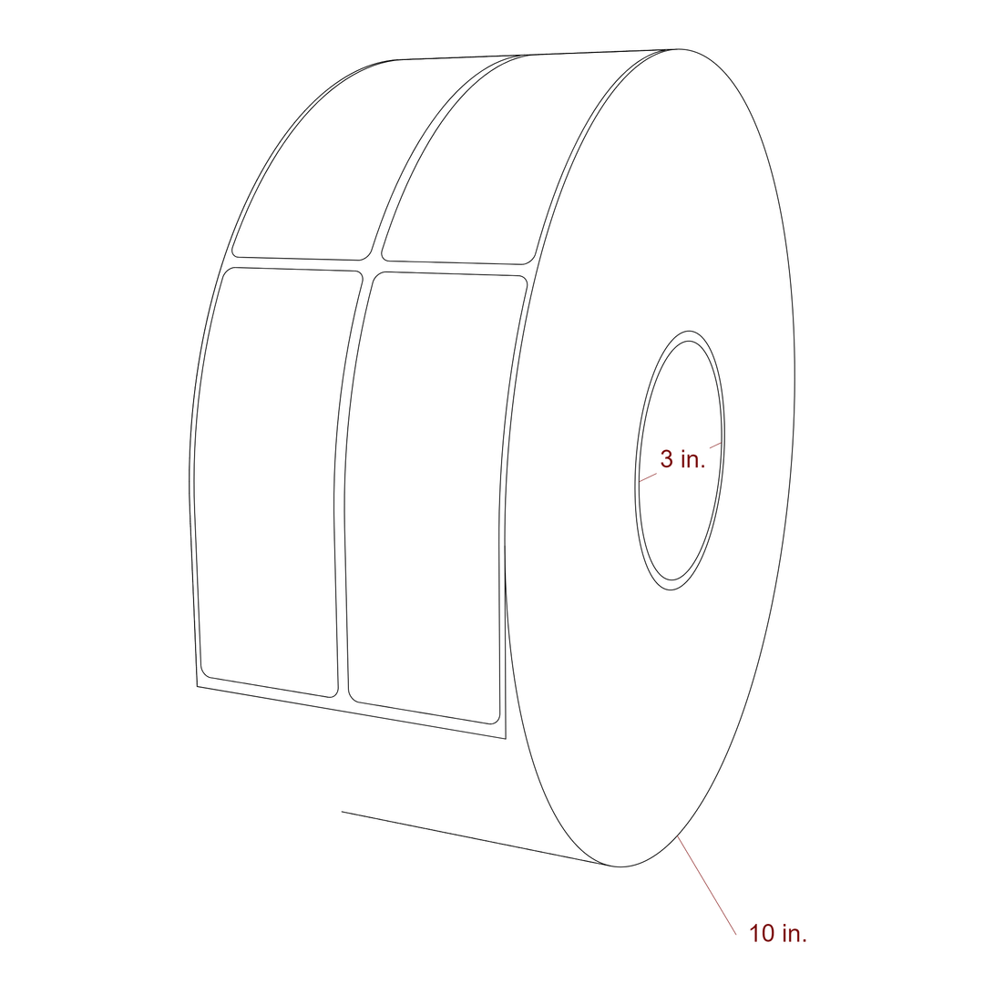 1.75 Inch x 4.5 Inch Rectangle Inkjet Label Roll - 3 Inch Core - 10 Inch Roll OD - 2Up - 3D Perspective