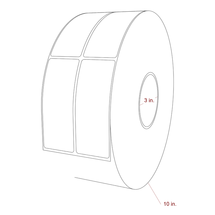 1.75 Inch x 4.5 Inch Rectangle Inkjet Label Roll - 3 Inch Core - 10 Inch Roll OD - 2Up - 3D Perspective