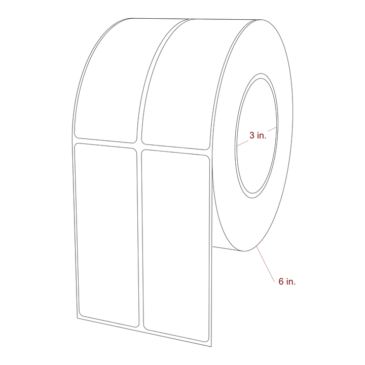 1.75 Inch x 4.5 Inch Rectangle Inkjet Label Roll - 3 Inch Core - 6 Inch Roll OD - 2Up - 3D Perspective