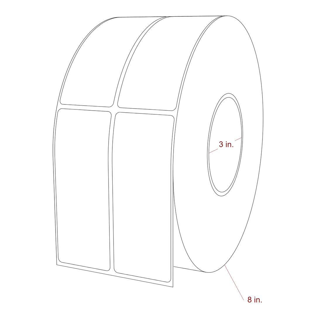 1.75 Inch x 4.5 Inch Rectangle Inkjet Label Roll - 3 Inch Core - 8 Inch Roll OD - 2Up - 3D Perspective