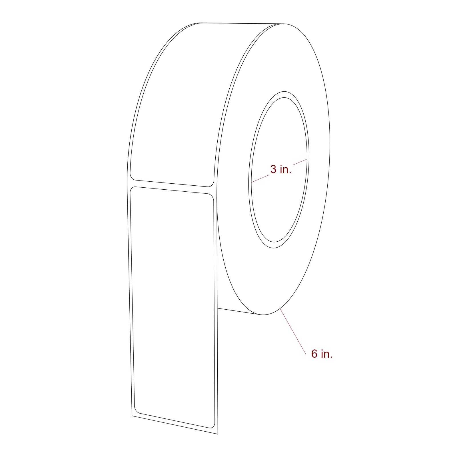 1.75 Inch x 4.5 Inch Rectangle Inkjet Label Roll - 3 Inch Core - 6 Inch Roll OD - 3D Perspective