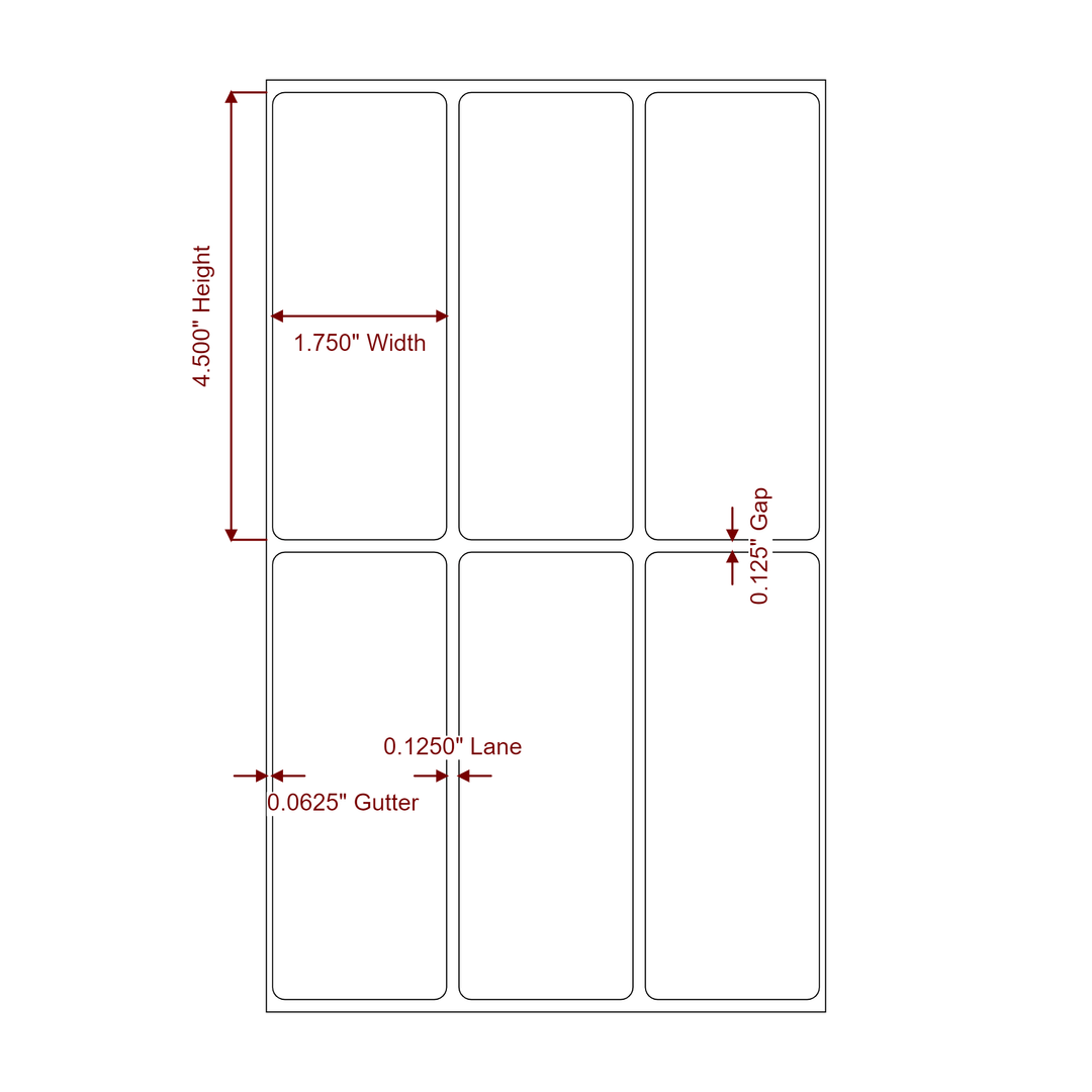 1.75 Inch x 4.5 Inch Rectangle Inkjet Label Roll - 3Up - 2D Drawing