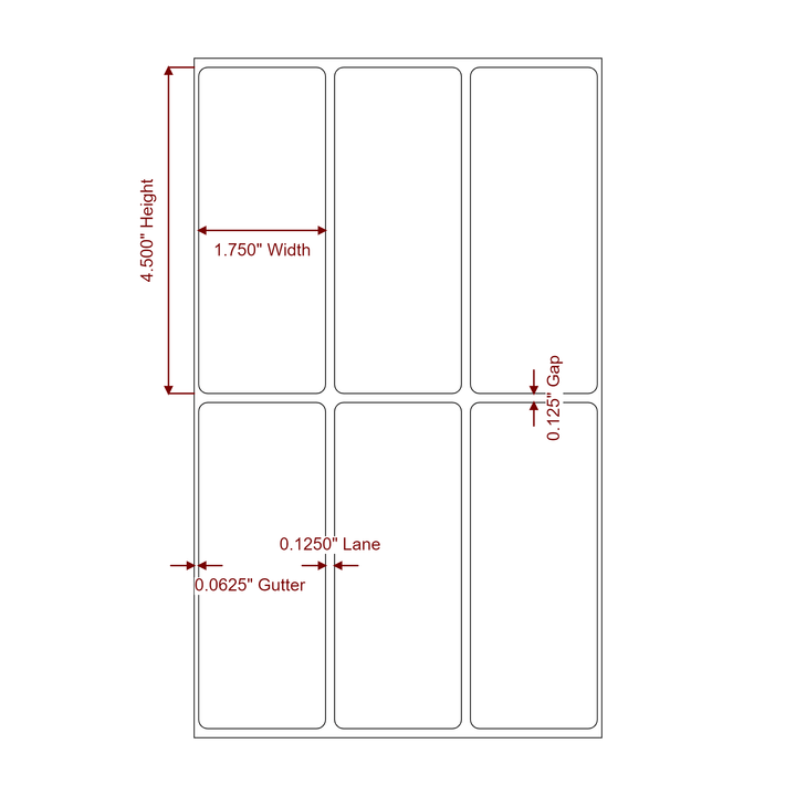 1.75 Inch x 4.5 Inch Rectangle Inkjet Label Roll - 3Up - 2D Drawing