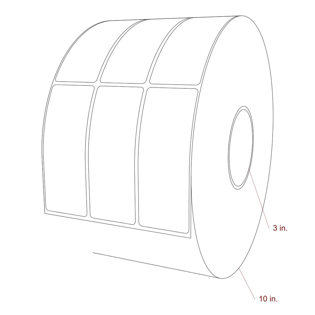 1.75 Inch x 4.5 Inch Rectangle Inkjet Label Roll - 3 Inch Core - 10 Inch Roll OD - 3Up - 3D Perspective
