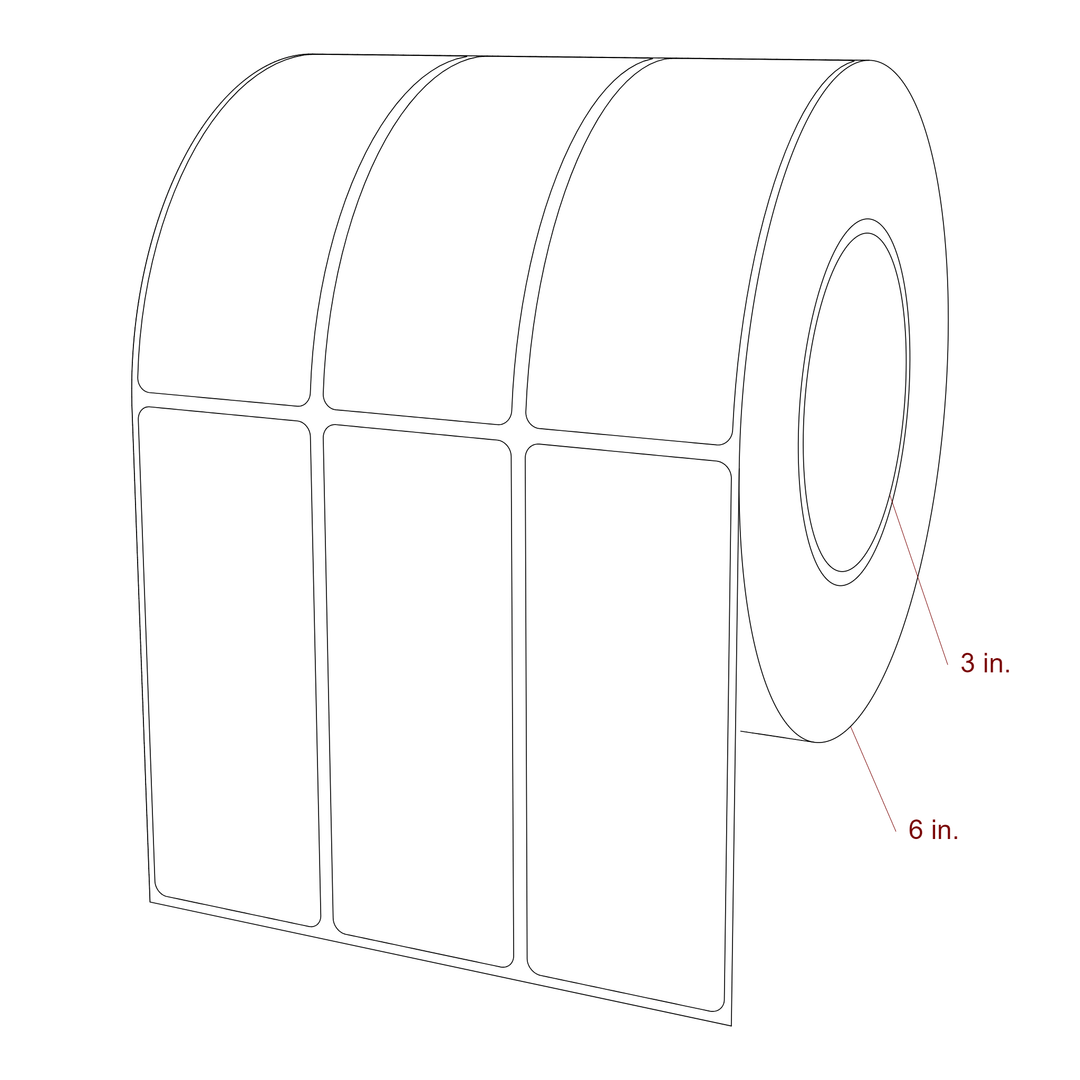 1.75 Inch x 4.5 Inch Rectangle Inkjet Label Roll - 3 Inch Core - 6 Inch Roll OD - 3Up - 3D Perspective