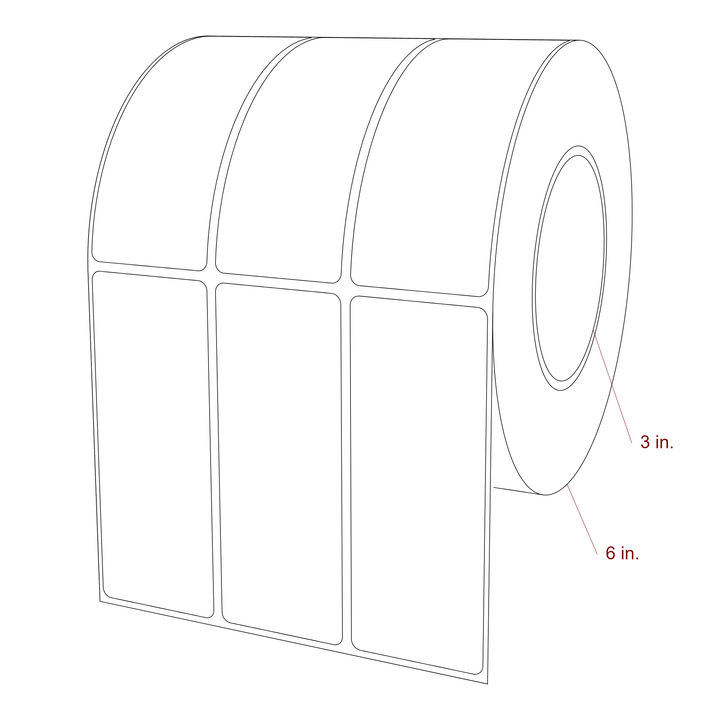 1.75 Inch x 4.5 Inch Rectangle Inkjet Label Roll - 3 Inch Core - 6 Inch Roll OD - 3Up - 3D Perspective